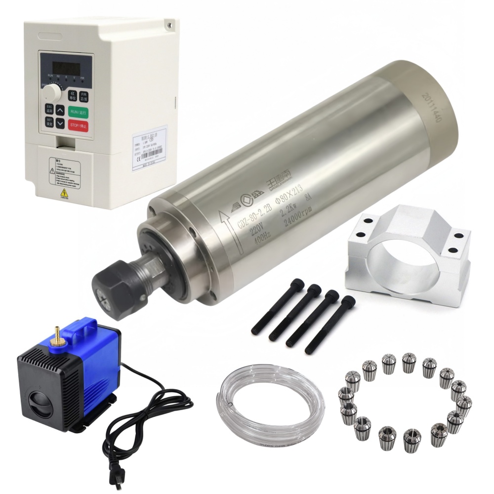 2.2Kw Water Cooled Spindle Kit Vfd - ชุดมอเตอร์แกนหมุนระบายความร้อนด้วยน้ำ GDZ-80-2.2B ขนาด 80 มม. 2.2